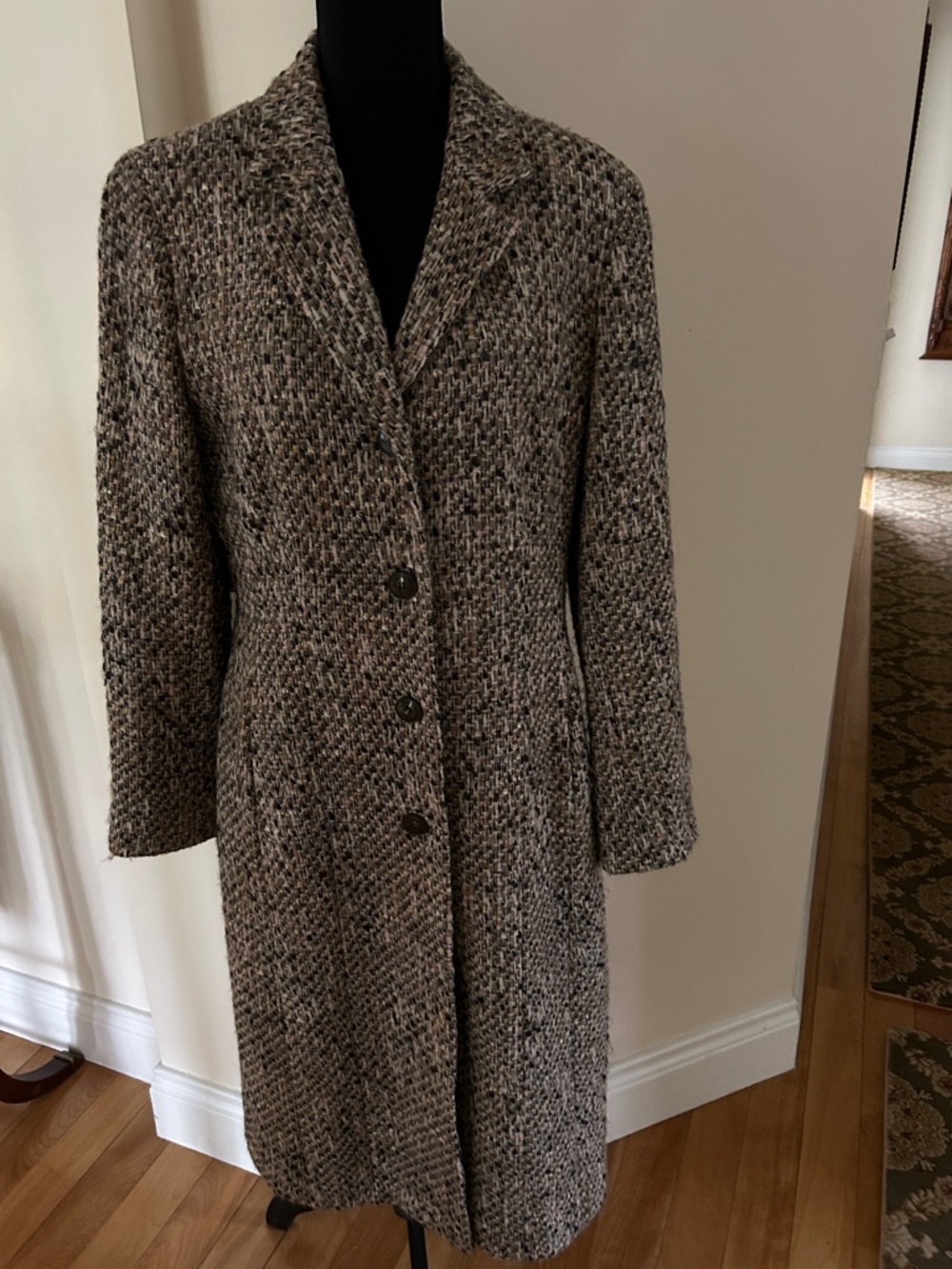 Jones New York Brown Taupe Tweed Long Coat Size 10